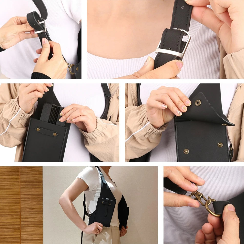 Underarm Holster Leather Mobile Phone Anti-Theft Hidden Pocket Shoulder Bag Safety Storage Pack Adjustable Gun Holster