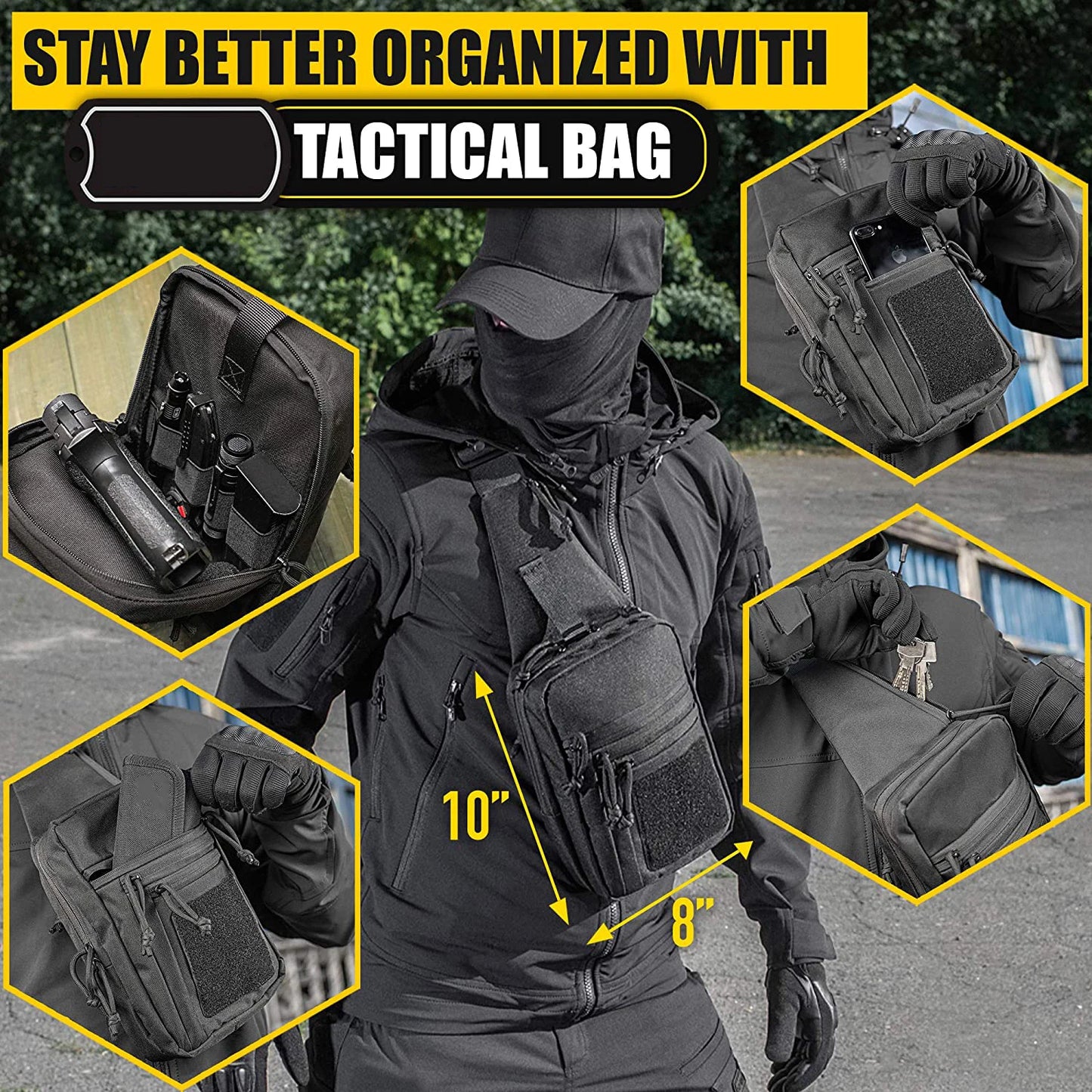 Tactical Pistol Gun Case Shoulder Bag Crossbody Shoulder Bag Outdoor Hiking Camping Backpack Hunting Pack with Gun Holster