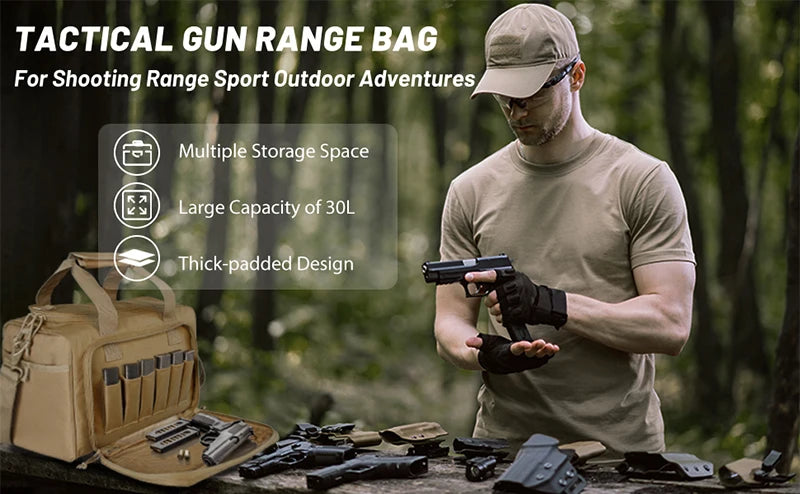 Tactical Range Bag Army Style Military Hunting Accessories Storage Pack Anti Slip Feet Magazine Case Extra Pockets for Shooting