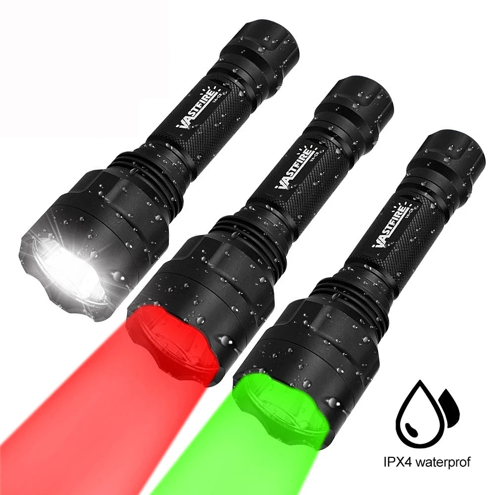 Tactical Light Green/Red/White LED Hunting Flashlight Torch 1-Mode Lamps Light by 18650 Battery No Battery