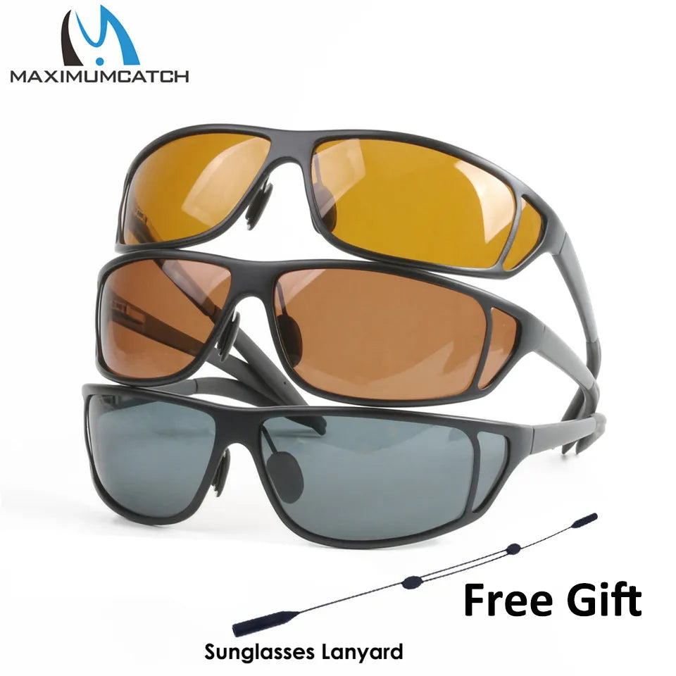Maximumcatch Titanium Metal Frame Fly Fishing Polarized Sunglasses Gray/Yellow/Brown Color Fishing Sunglasses