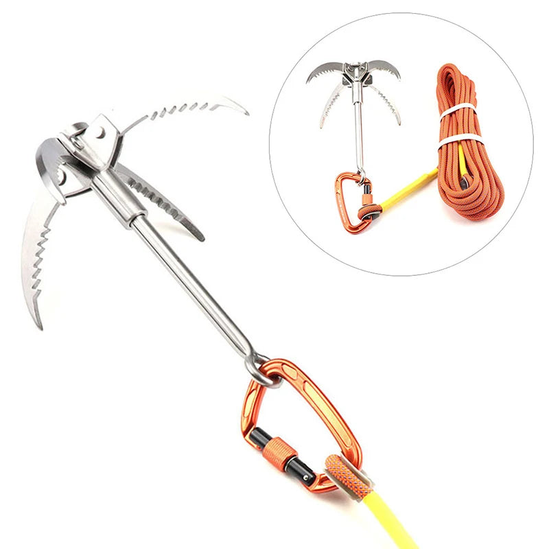 Foldable Survival Grappling Hook 3/4 Claws Climbing Claw Stainless Steel Outdoor Climbing Rescue Grappling Hook Wall Equipment