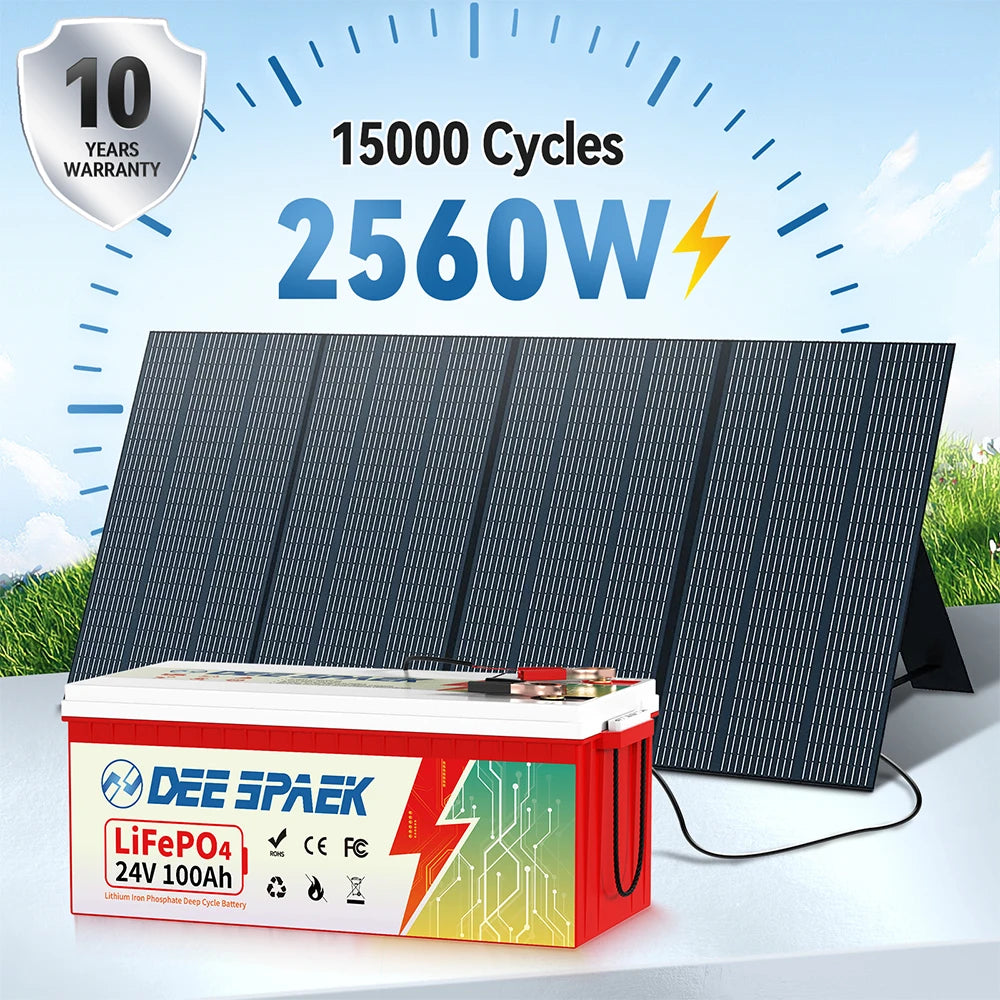 24V 100Ah LiFePO4 Lithium Battery With 100A BMS Cycles Rechargeable Battery 2560W For RV Camper Solar Marine Overland Off-Grid