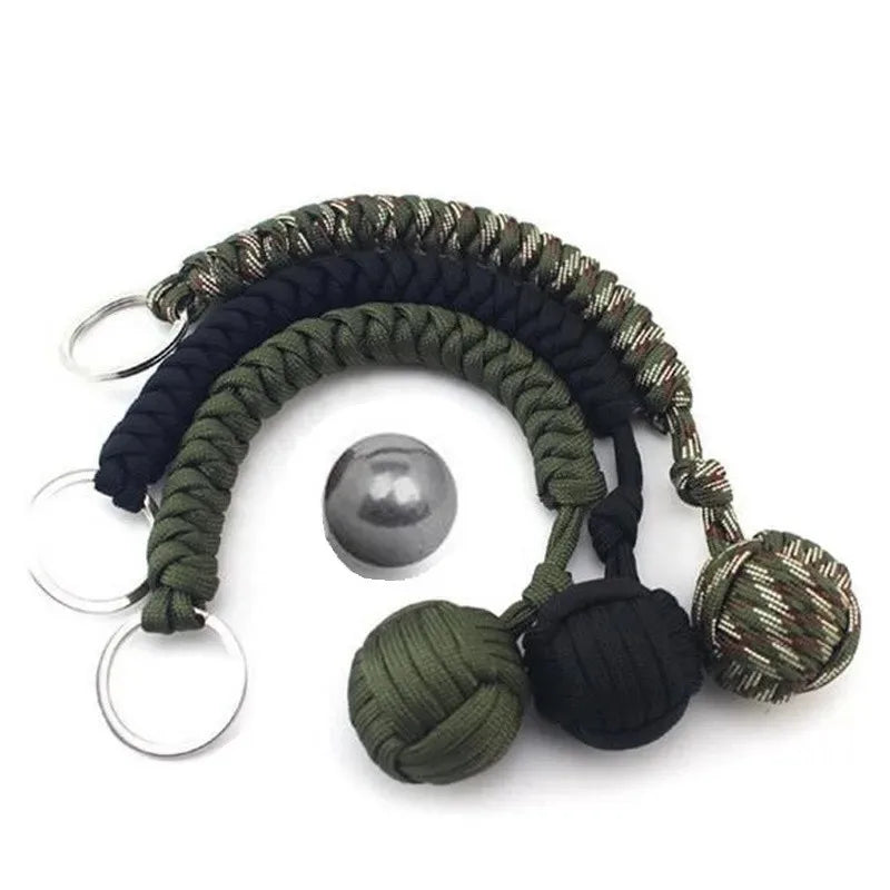 Outdoor Self Defense Key Chain Emergency Survival Protecting Monkey Fist Steel Ball Bearing Parachute Lanyard Camping Paracord