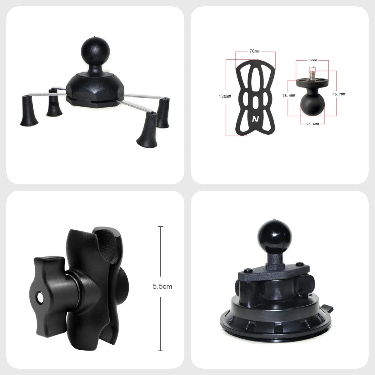 X-Grip Mount +RAM Mounts B Size Double Socket Arm +Suction Car Cup Windshield for Garmin ZUMO XT XT2 Overlander Tread-Powersport