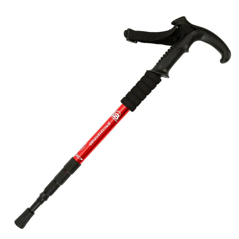 Alloy Hiking Pole Walking Stick 4-Section Alpenstock Straight Grip Handle