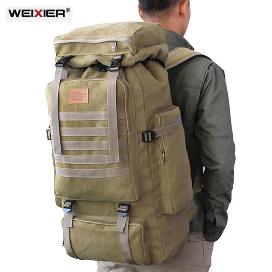 60L Large 2024 New Bag Canvas Backpack  Bags Camping Hiking Rucksack  Mochila bolsoa Travel Molle Men Outdoor sport