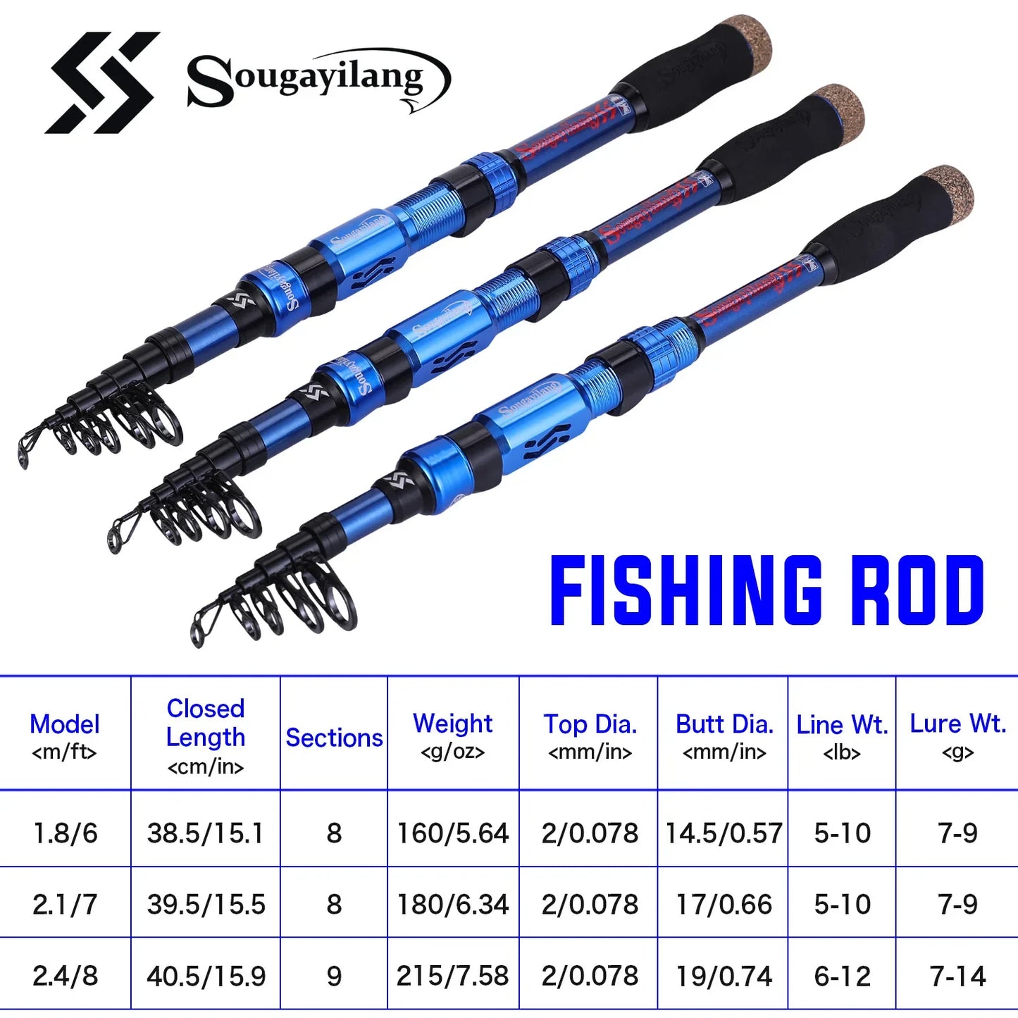 Sougayilang Portable 1.8-2.4m Telescopic Fishing Rods UltraLight Weight Carbon Fiber Fishing Pole for Saltwater Freshwater
