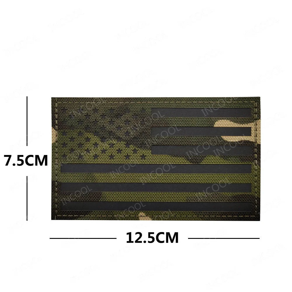 United States American US USA Infrared IR Reflective Large Size Flag Patches Tactical Military Emblem Shoulder Fastener Badges