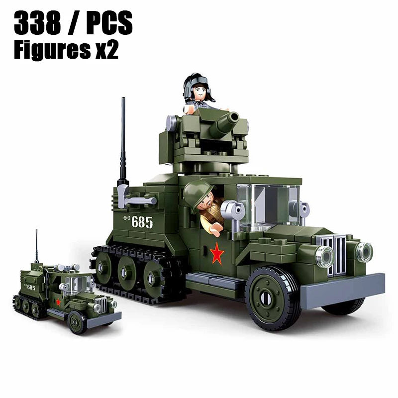 Sluban WW2 Military Hummer H2 Army Assault Vehicle Model Building Block Classics World War Weapons Car Brick Boy Friend Toy Gift