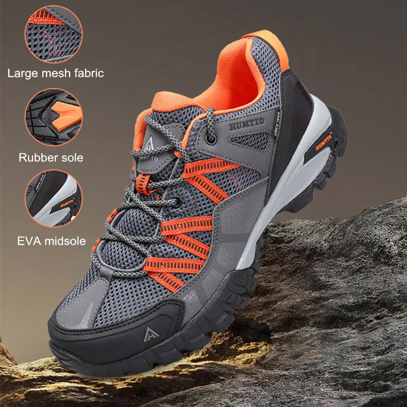 HUMTTO Summer Breathable Shoes for Men Non-slip Hiking Men's Sports Shoes Luxury Designer Outdoor Black Rubber Trekking Sneakers