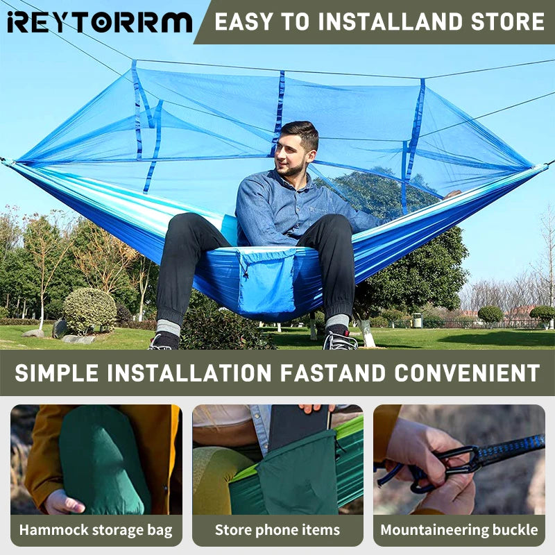 Outdoor Portable Hammock with Mosquito Net Lightweight Parachute Nylon Bug Net Hammock for Backpacking Beach Travel Patio Hiking