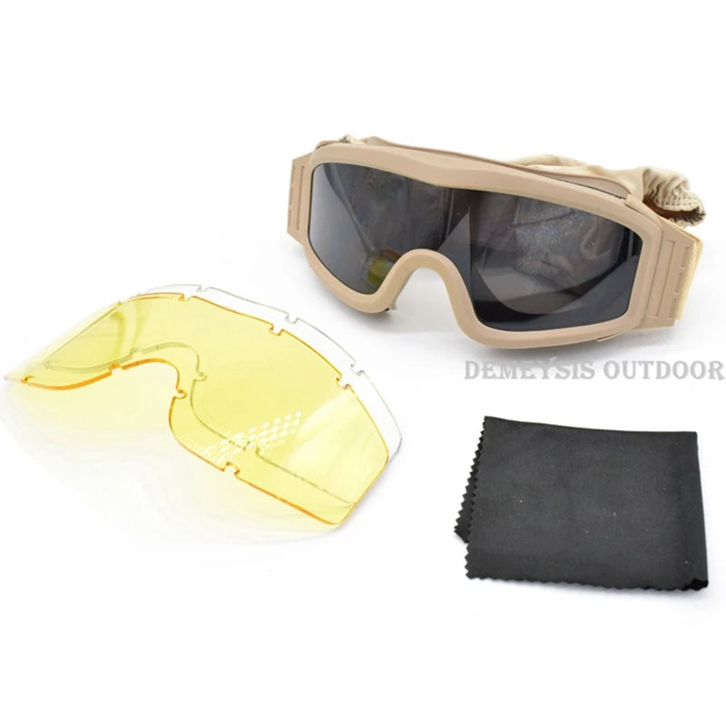 Tactical Goggles with 3 Lens Combat Glasses Military Goggles Airsoft Paintball Eye Protection for Cs Wargame Motorcycle Hiking