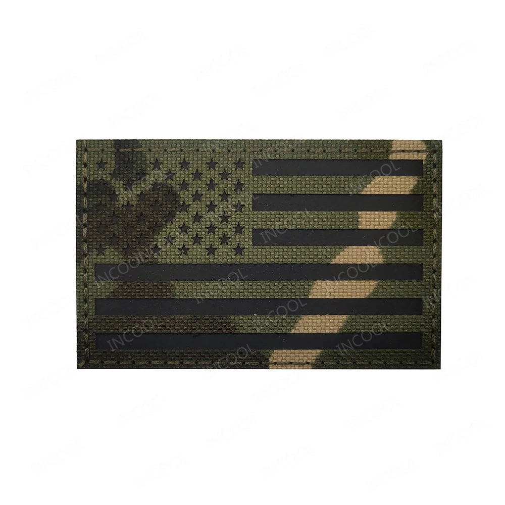 United States American US USA Infrared IR Reflective Large Size Flag Patches Tactical Military Emblem Shoulder Fastener Badges