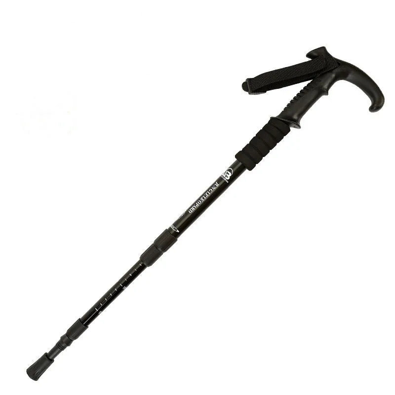 Alloy Hiking Pole Walking Stick 4-Section Alpenstock Straight Grip Handle