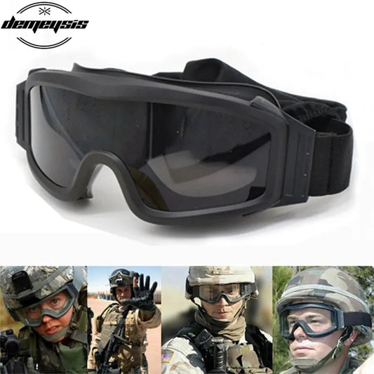 Tactical Goggles with 3 Lens Combat Glasses Military Goggles Airsoft Paintball Eye Protection for Cs Wargame Motorcycle Hiking