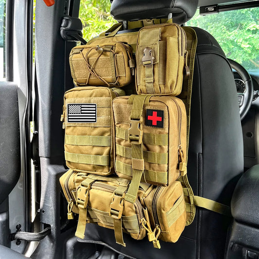 Molle Car Seat Back Organizer Tactical Seat Back Organizer with 5 Molle Pouches Universal Vehicle Panel Organizer Storage Bag