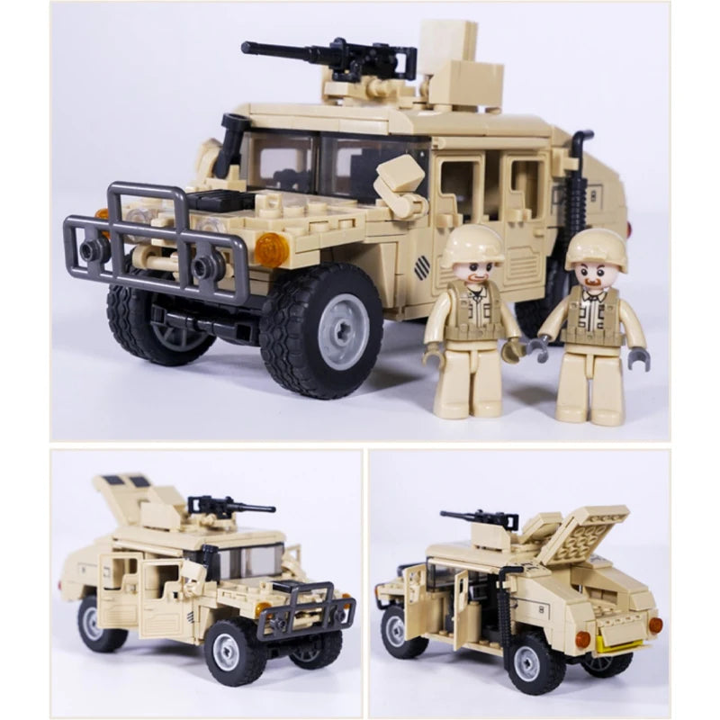 Sluban WW2 Military Hummer H2 Army Assault Vehicle Model Building Block Classics World War Weapons Car Brick Boy Friend Toy Gift