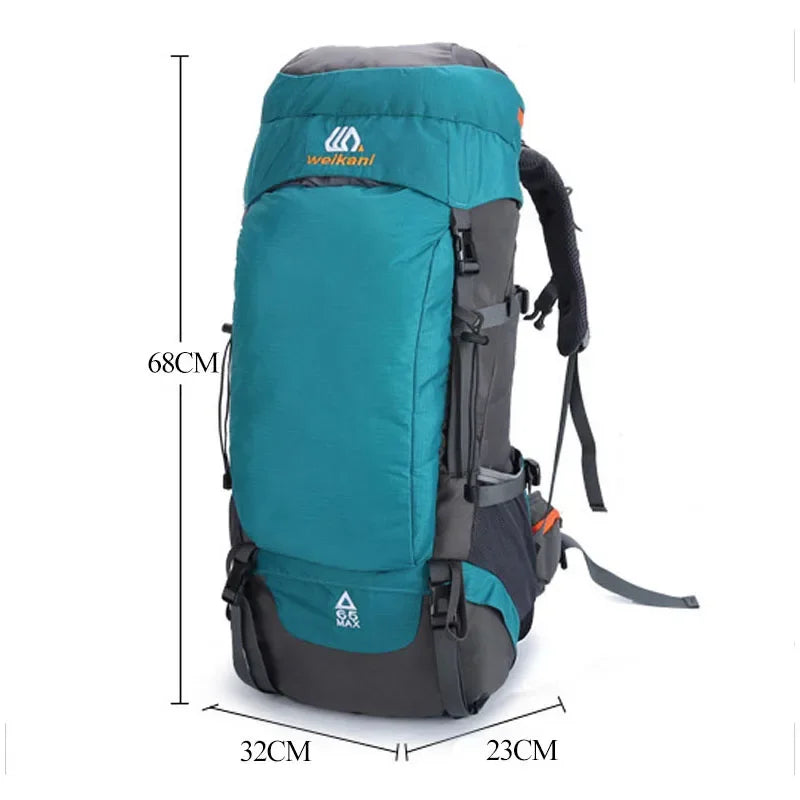 65L Unisex Travel Backpack Waterproof Wear-resistant Breathable Outdoor Bag Hiking Camping Large-capacity Mountaineering Bag