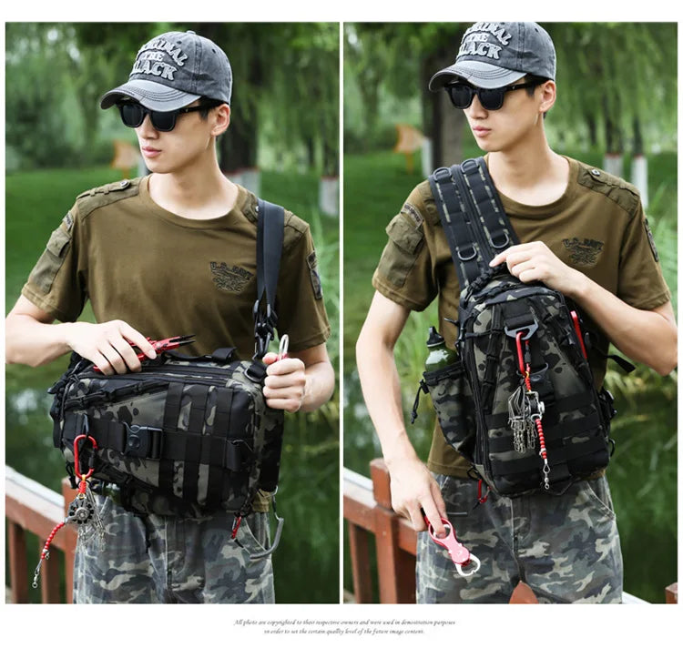 Outdoor Fishing Tackle Bag Waterproof Hiking Cycling Travel Backpack Shoulder Tactical Bag Chest Pack Fish Lures Tools Rucksack