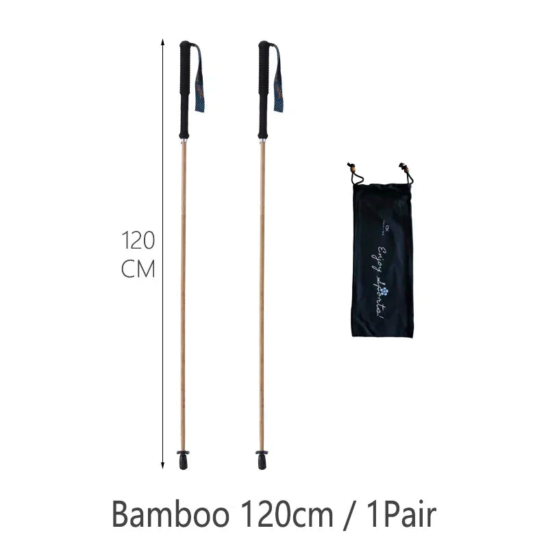 Bamboo Trekking Poles Carbon Fiber Hiking Sticks Portable 5-Section Foldable Outdoor Walking Sticks Walk Cane Climbing Equipment