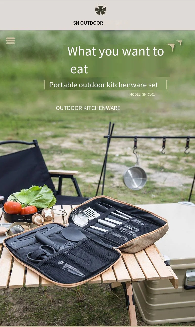 Outdoor Camping Kitchenware 8-Piece Set Comes with A Full Set of Thickened Cookware Storage Kit Cutlery Camping Supplies Tools