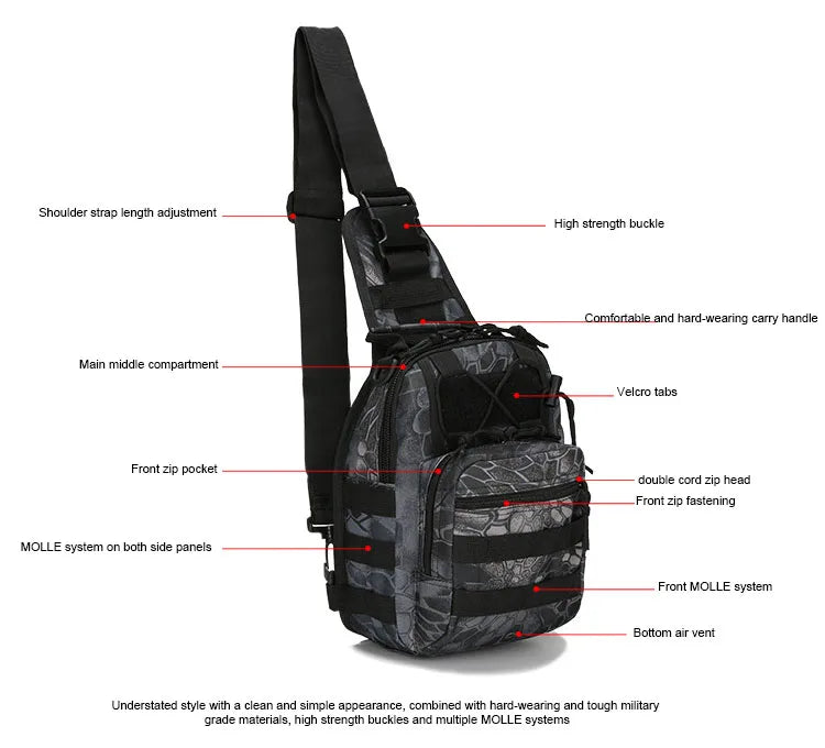 Outdoor Tactical Chest Bags Men's Small Chest Bag Cycling Shoulder Bag Army Camouflage Climbing Portable Messenger Bag 600D Wate