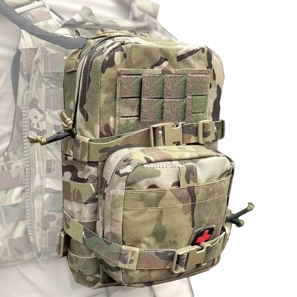 Mini Hydration Bag Tactical 2 In 1 Small MOLLE Hydration Pack Rip Away IFAK Medical Pouch Med Patch Pouch Hunting Bag