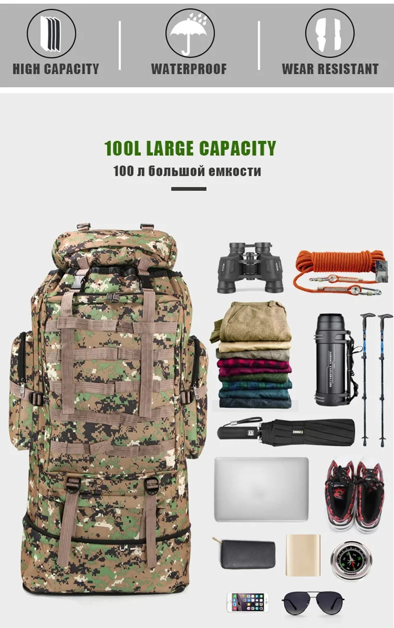 100L Tatical Backpack For Camping Hiking Travel Bags Large Capacity Molle Bag Backpacks Rucksack sac a dos homme