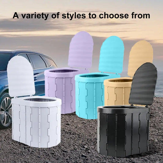 Camping Folding Toilet with Lid Great Load Bearing Long Travel Toilet Wide Seat Adult Car Potty with Storage Bag And Trash Bags