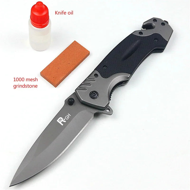230mm Tactical Folding Knife - Outdoor Survival & Combat EDC with Knife Oil and Grindstone