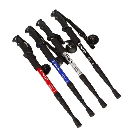 Alloy Hiking Pole Walking Stick 4-Section Alpenstock Straight Grip Handle