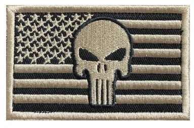 Punish Skull Embroidery Hook&loop Patch USA Flag Skull Morale Badge Multicam Tan Black Cranium Tactical Backpack Cap Attachments