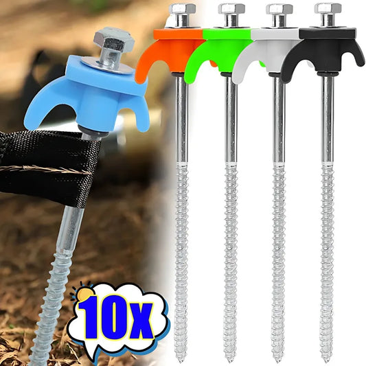 10/2Pcs Screw Anchor Tent Stakes 20CM Carbon Steel Tent Pegs Spike Hook Camping Tent Nail Spiral Type Canopy Stakes for Outdoor