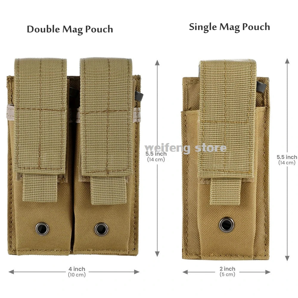 Tactical 9mm Molle Magazine Pouch Single Double Pistol Mag Pouch Outdoor Molle Open-Top Magazine Pouch for Glock M1911 92F