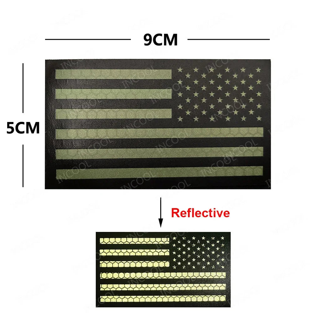 United States American US USA Infrared IR Reflective Large Size Flag Patches Tactical Military Emblem Shoulder Fastener Badges