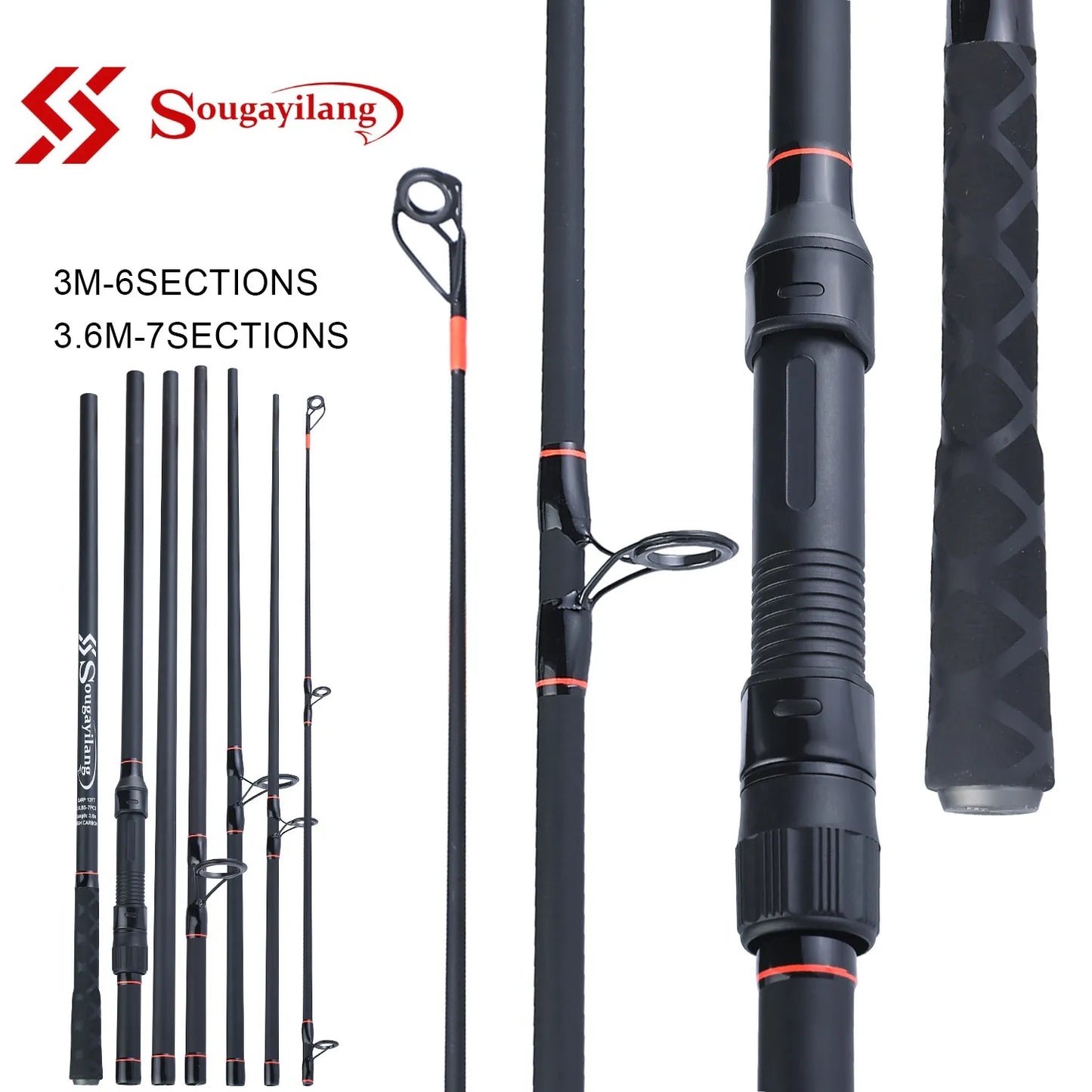 Sougayilang 3.0M/ 3.6M 6/7 Sections Carp Fishing Rod Protable   Carbon Fiber Fishing Rod Travel Fishing Pole Carp Fishing Tackle